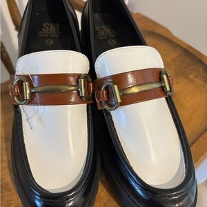 SM New York Black and White Loafers with Brown Accent